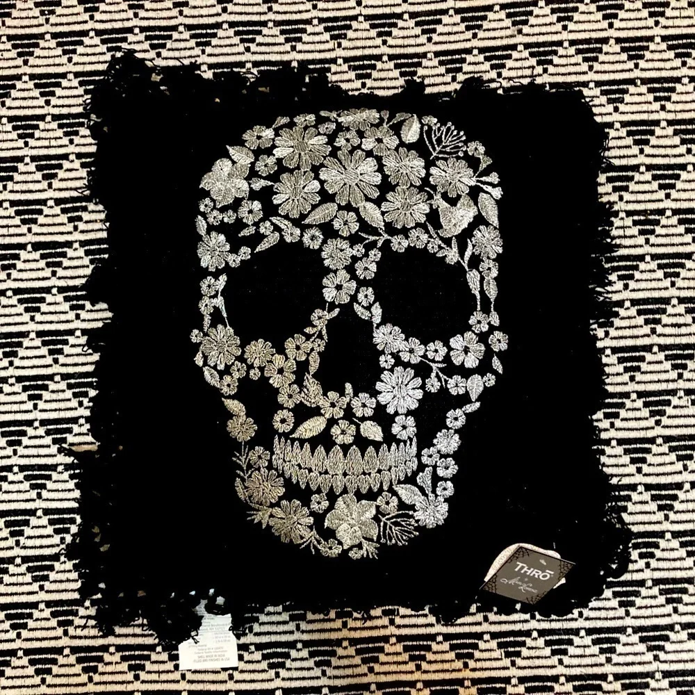 Thro Marlo Lorenz 20x20 Metallic Embroidered Floral Skull Pillow gothic …